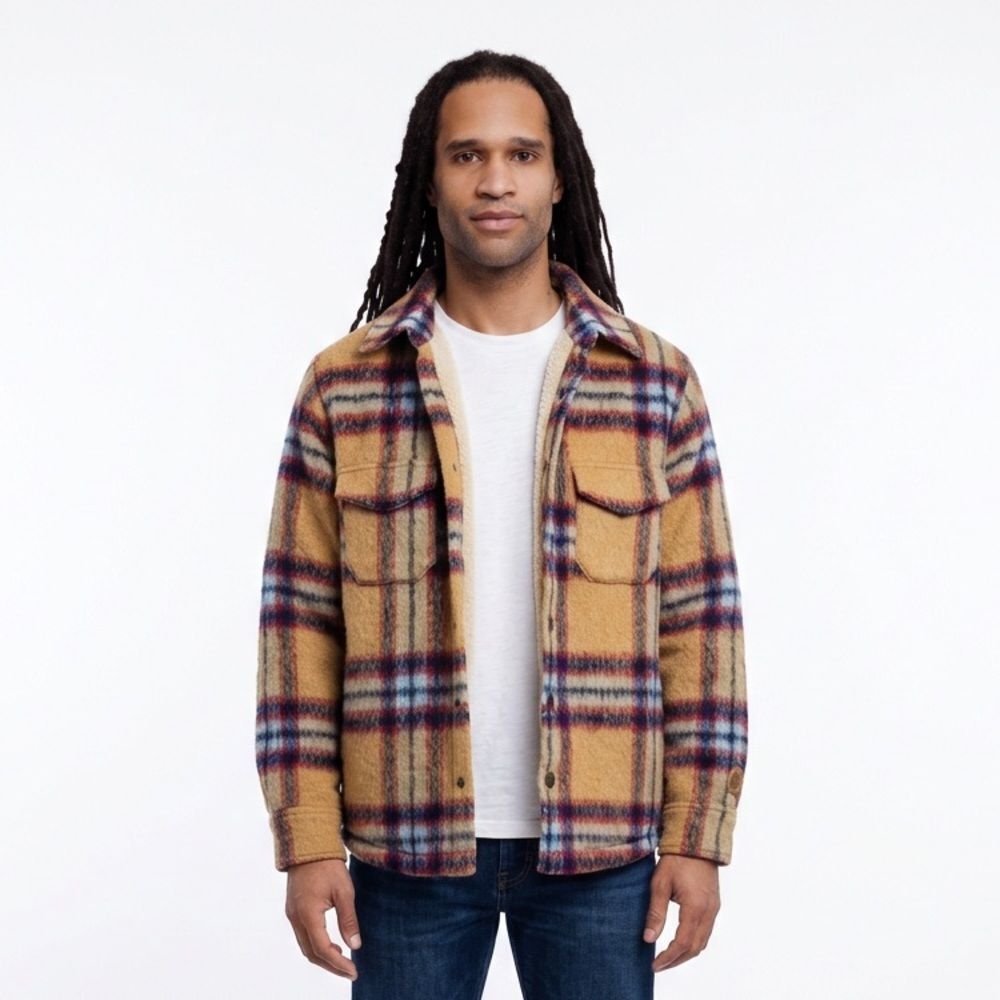 Kith Sheridan shirt Jacket Oxford camel Sherpa lined plaid New with tags size XS